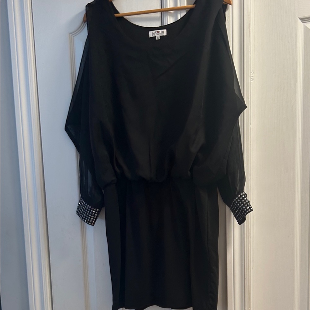 AIROLDI Black Long-Sleeve Sheer Cocktail Dress with Studded Cuffs